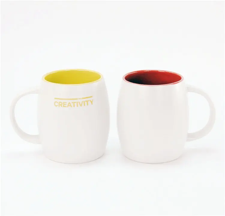 Unique 450ml Round Shape Large Colorful Couble Mugs And Cups  Pink Coffee Ceramic Mug