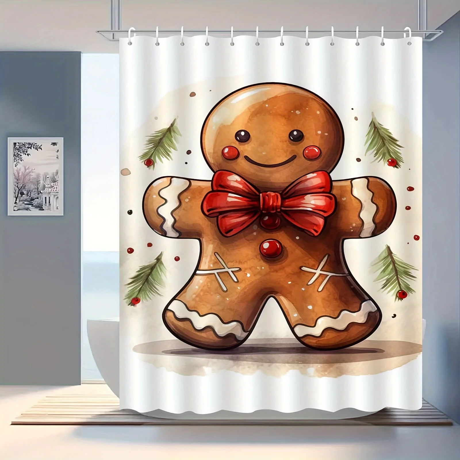 JIT1pcs Christmas Gingerbread for Man Cute Cartoon Shower Curtain, High-end Elegant Bathroom Curtain, Bathroom Decoration Patter