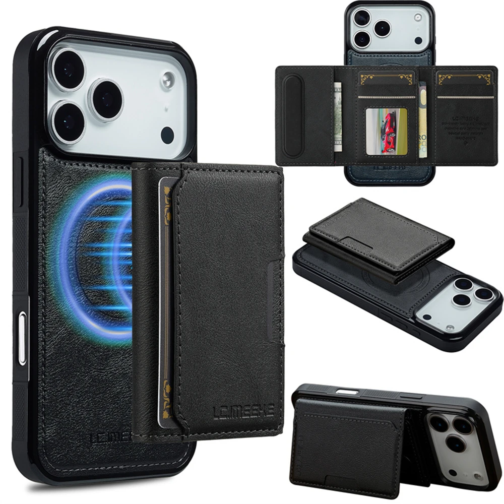 

Magnetic Flip Leather Phone Case for IPhone 17 Pro Max 16 Plus 16E 15 14 13 12 11 Pro Max for MagSafe Wallet Card Back Cover