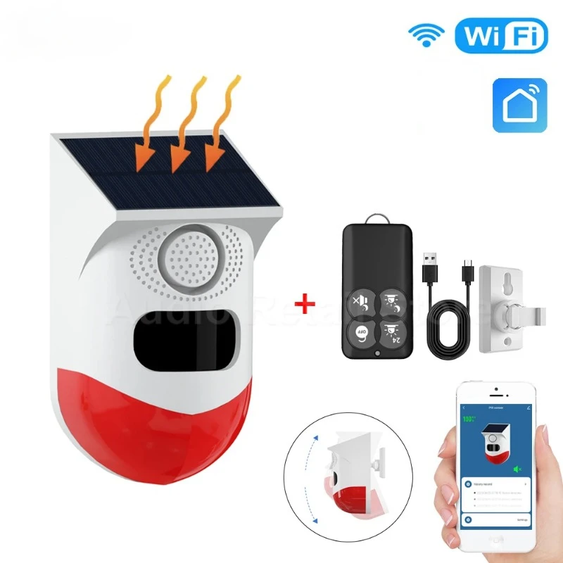 

WiFi Outdoor Solar Infrared Alarm Wireless Siren Home Security Alarm System Waterproof Strobe Siren App Remote Control wallet