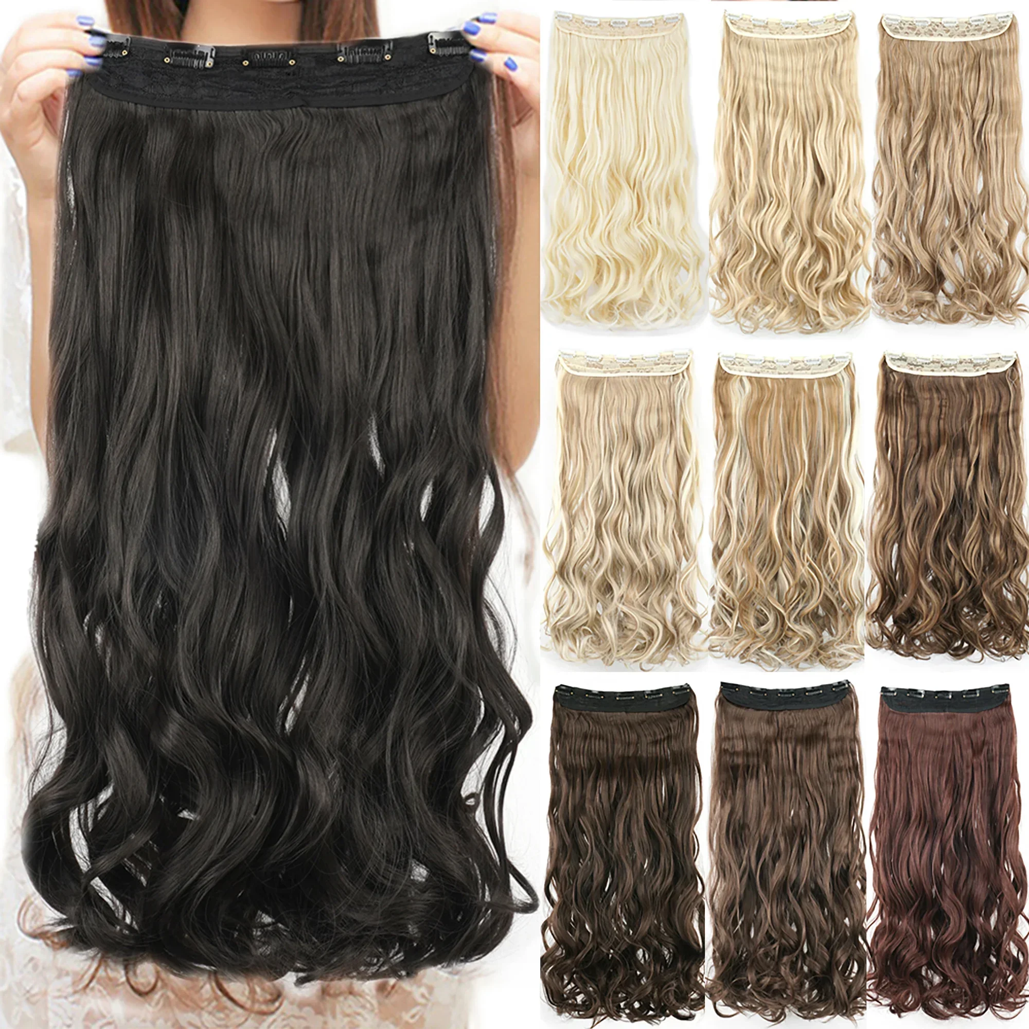 28 Inches Curly Synthetic Black Clip In One Piece Hair Extensions Fake Hair Clip Ins Hair Pieces for Women