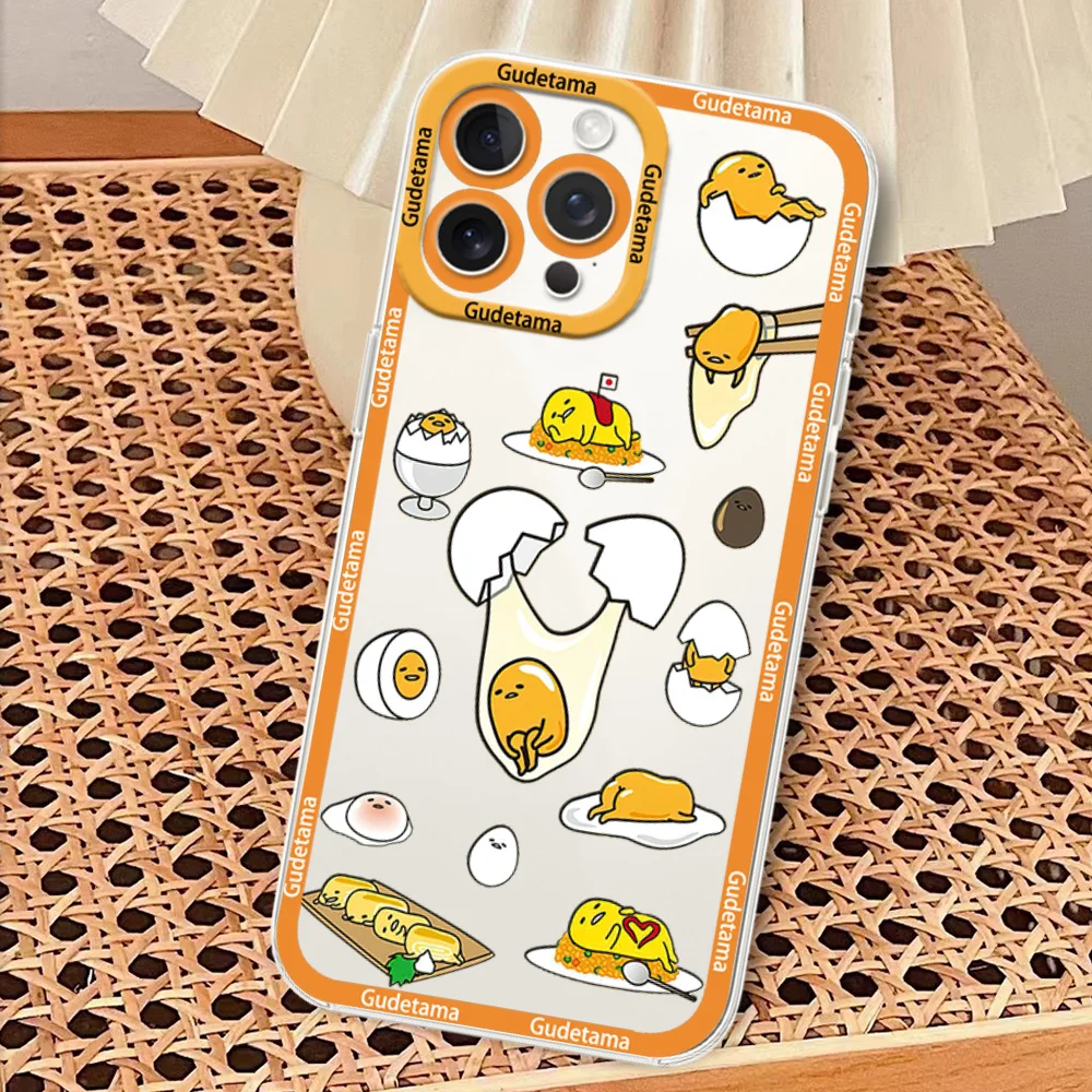 MINISO Cute G-Gudetama Phone Case for Samsung S24 S23 S22 S21 A55 A54 FE PLUS ULTRA Transparent Bezel Cover