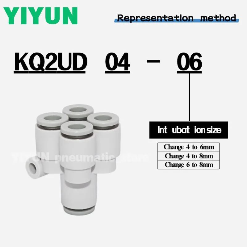 

KQ2UD08-12A 10-12A,04-01S 02S,06-01S 02S 03S 04S,08-01S 02S 03S 04S,10-01S,YIYUN,Y-type one-in-four-out five-way joint,KQ2UD