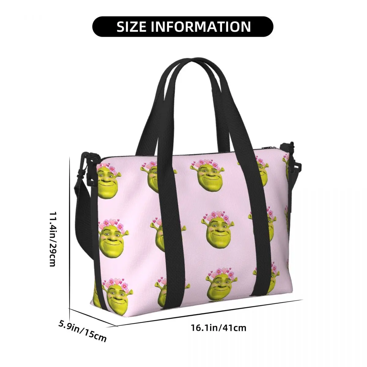 Пляжная дорожная сумка Kawaii Shrek на заказ, большая вместительная сумка-тоут для тренажерного зала, йоги, женская дорожная сумка для покупок, сумка на плечо