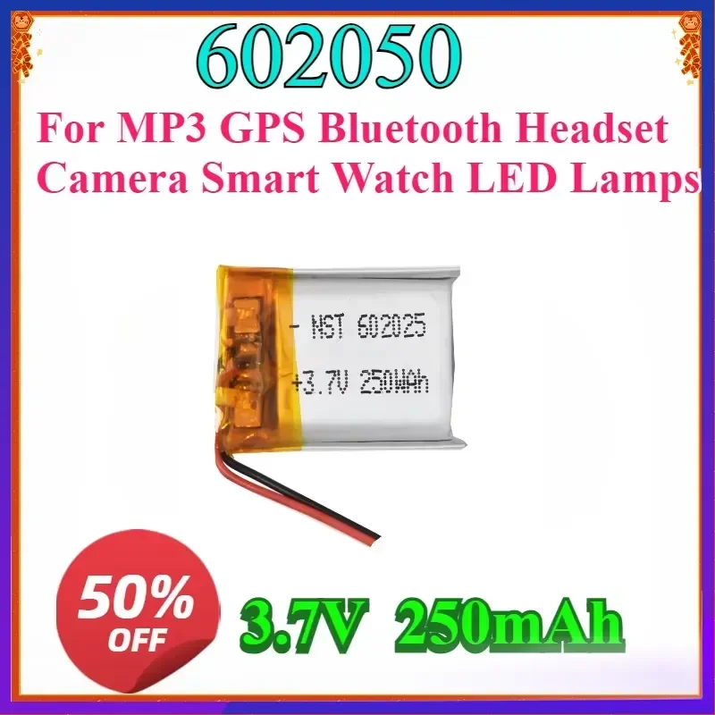 New 3.7V 250mAh Lithium Polymer Li-po Rechargeable Battery 602025 For MP3 GPS Bluetooth Headset Camera Smart Watch LED Lamps