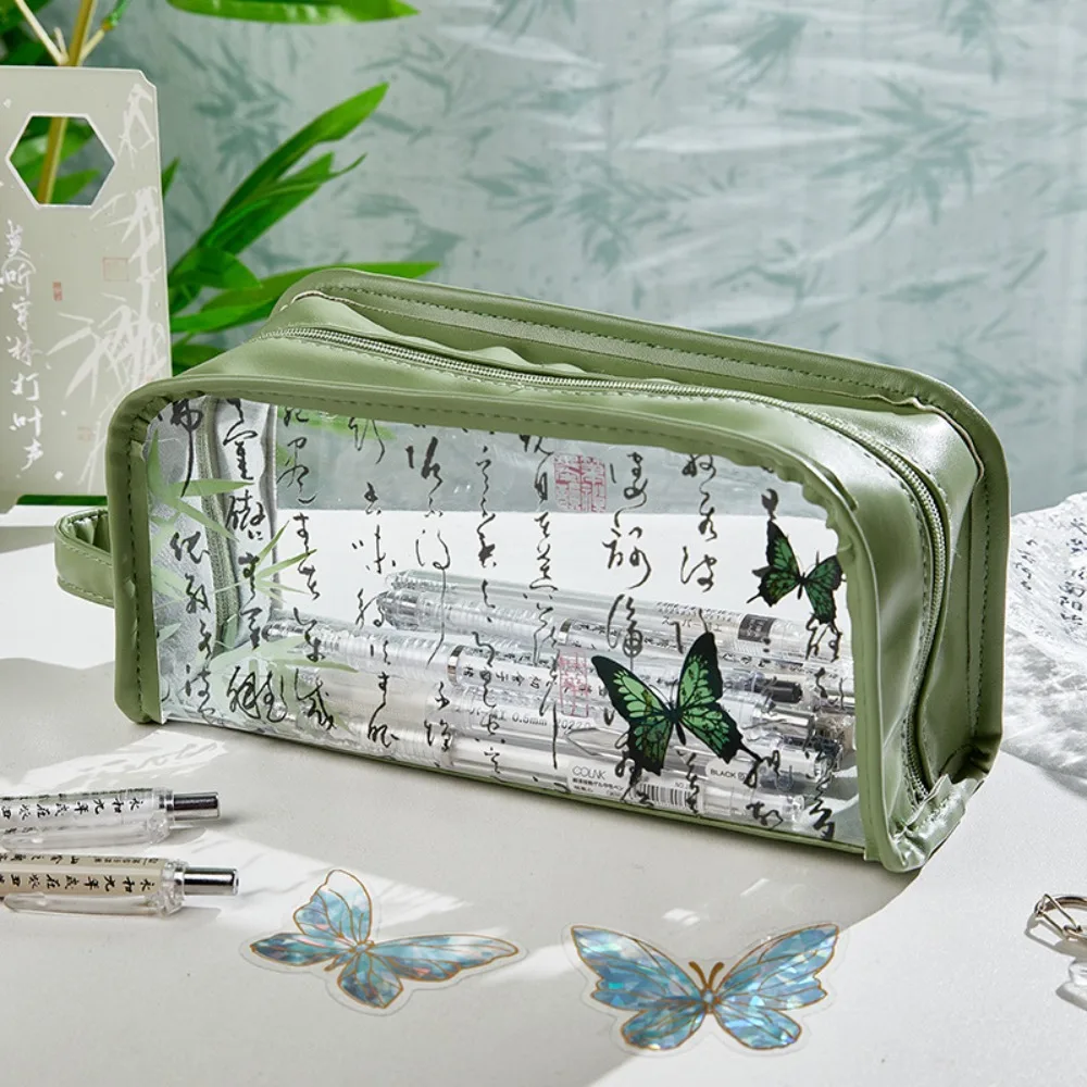 

Chinese Ink Style Transparent Pencil Case Large-Capacity Waterproof Stationery Storage Bag Plastic Durable Zippered Pencil Bag