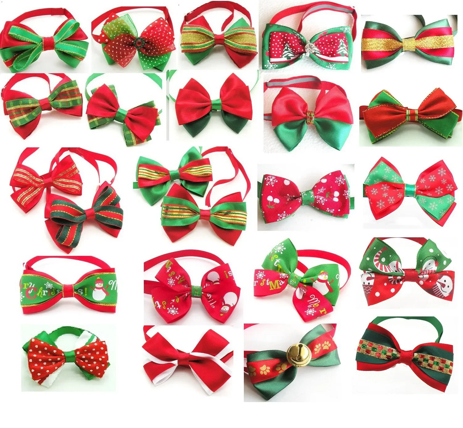 50pcs/lot Christma Dog Bowtie Xmas Decorate Style Adjustable Dog Bows Collar for Small Dog Accessories