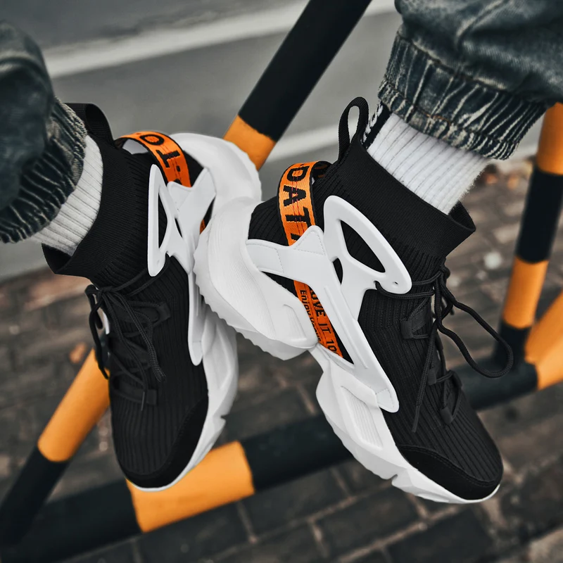 

Мужские дышащие кроссовки с сеткой, прогулочная обувь большого размера, мужская обувь, кроссовки с высокими носками, мужская модная спортивная обувь в стиле хип-хоп