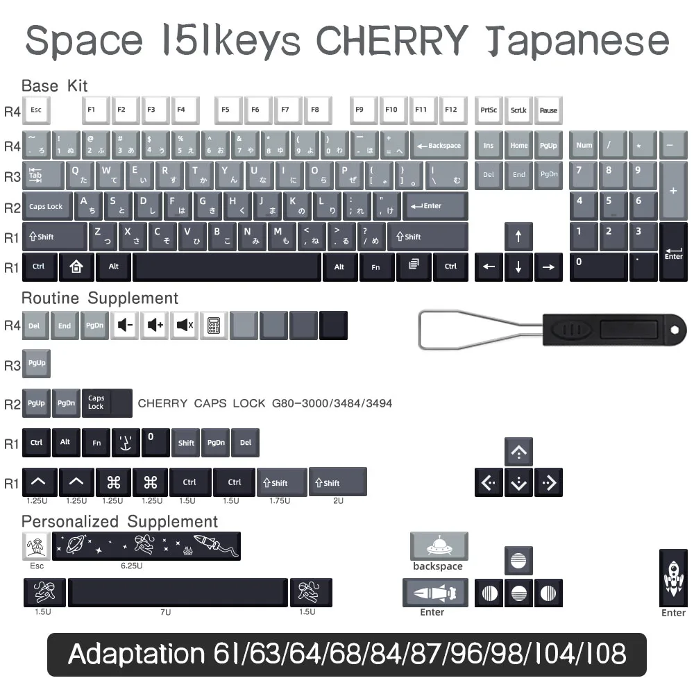 Imagem -06 - Pbt Cereja Perfil Key Cap Teclado Mecânico Preto Gradiente Cinza Nevoeiro Tiro Oblíquo Keycaps Polar 75 84 87 98 151key