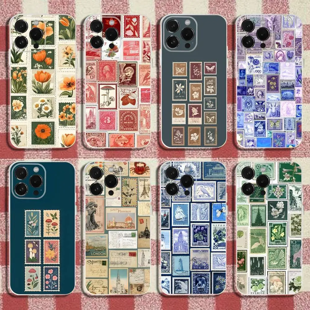 

Stamp Pattern Phone Case For iPhone 17,16,15,14,13,12,11 Pro,Max,Plus,X,XS,XR,SE,Mini Transparent Silicone Soft
