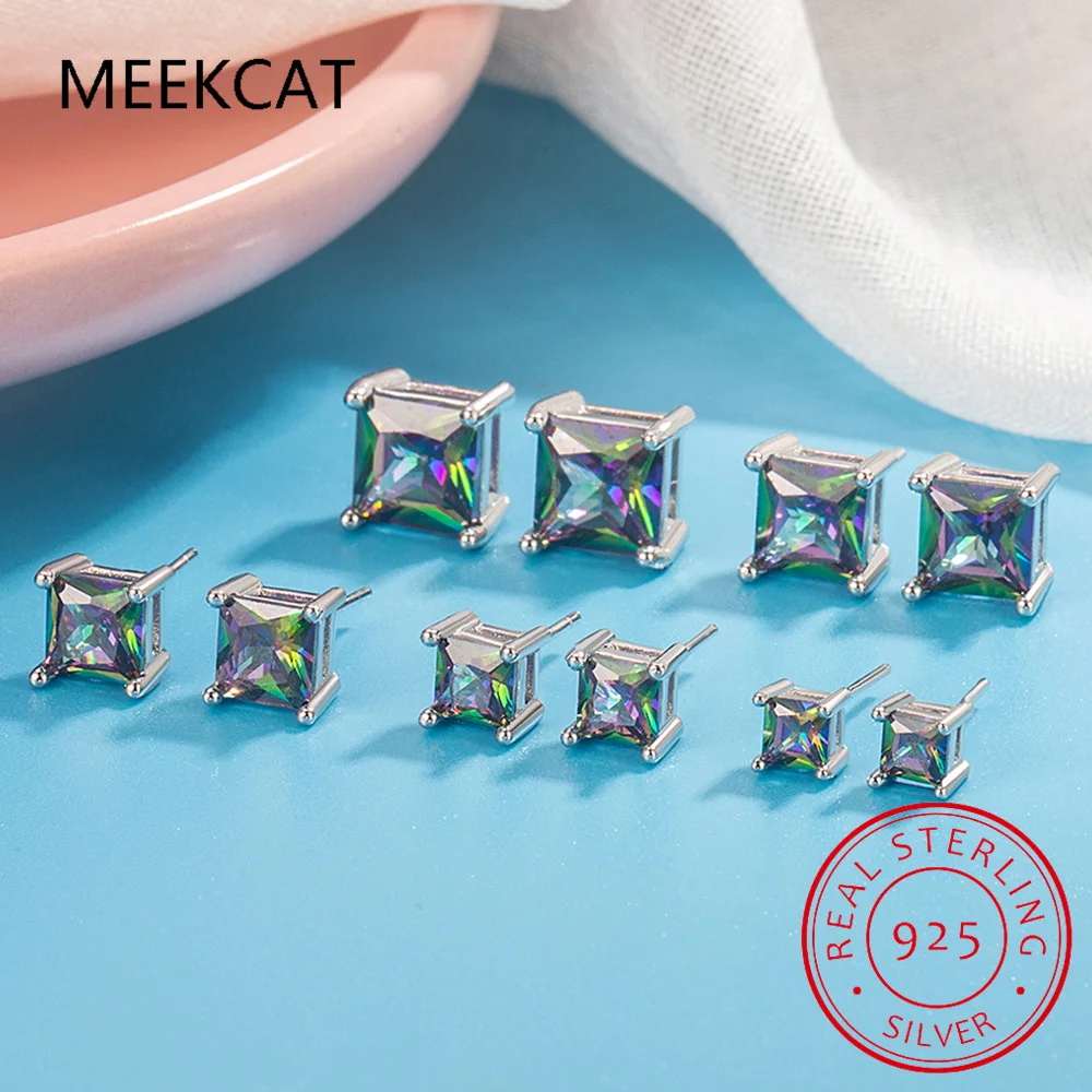 Pendientes de moissanita de corte princesa de 0,4-2 quilates para mujeres y hombres, pendientes de plata de ley 925 con diamantes brillantes, joyería para boda, regalos