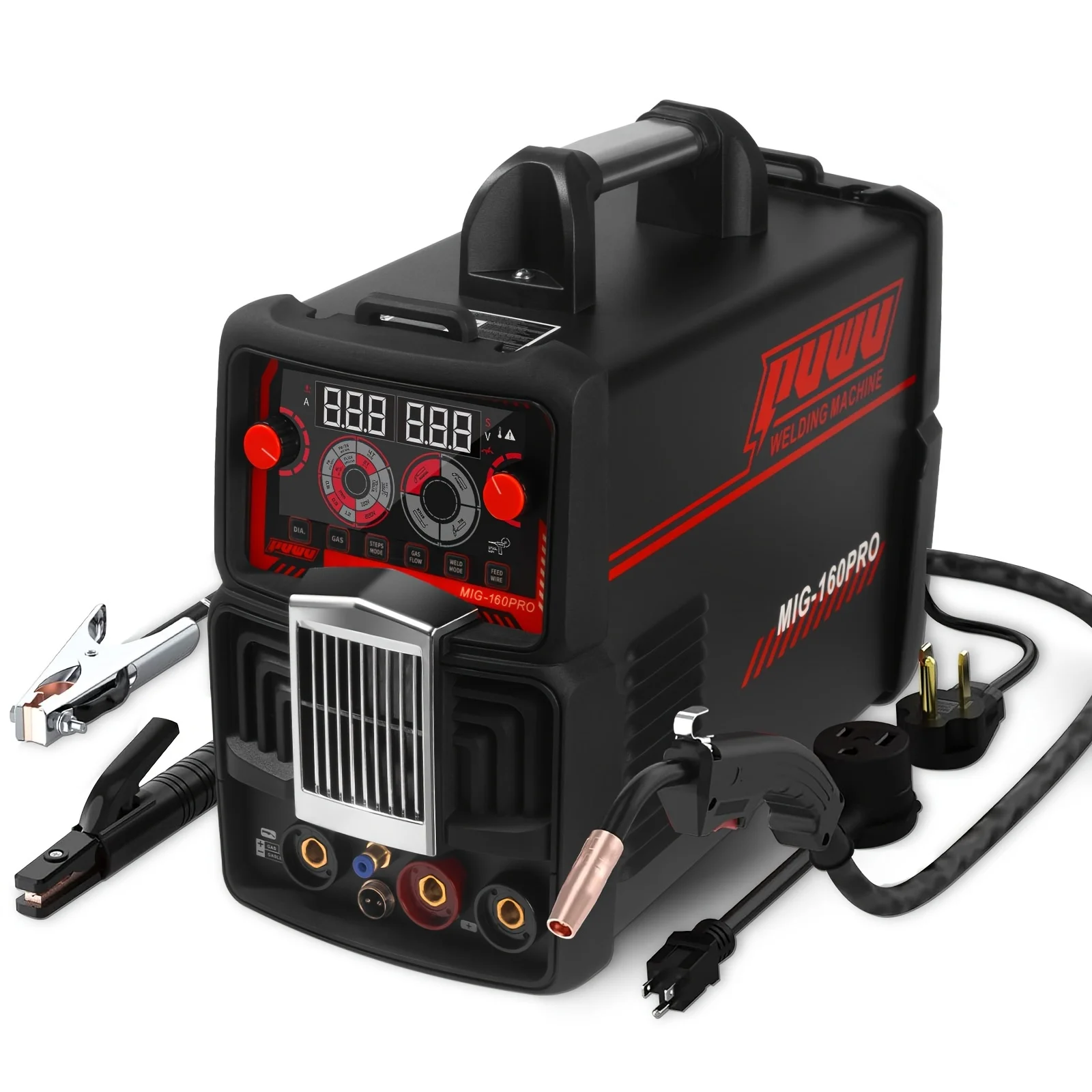 

PUWU Gas Gasless 160A Multiprocess MIG Welder, Flux Cored/MIG/Lift TIG/Stick ARC Welder 4in 1 Welding Machine with IGBT Inverter LED Digital Display, Thermal Protection