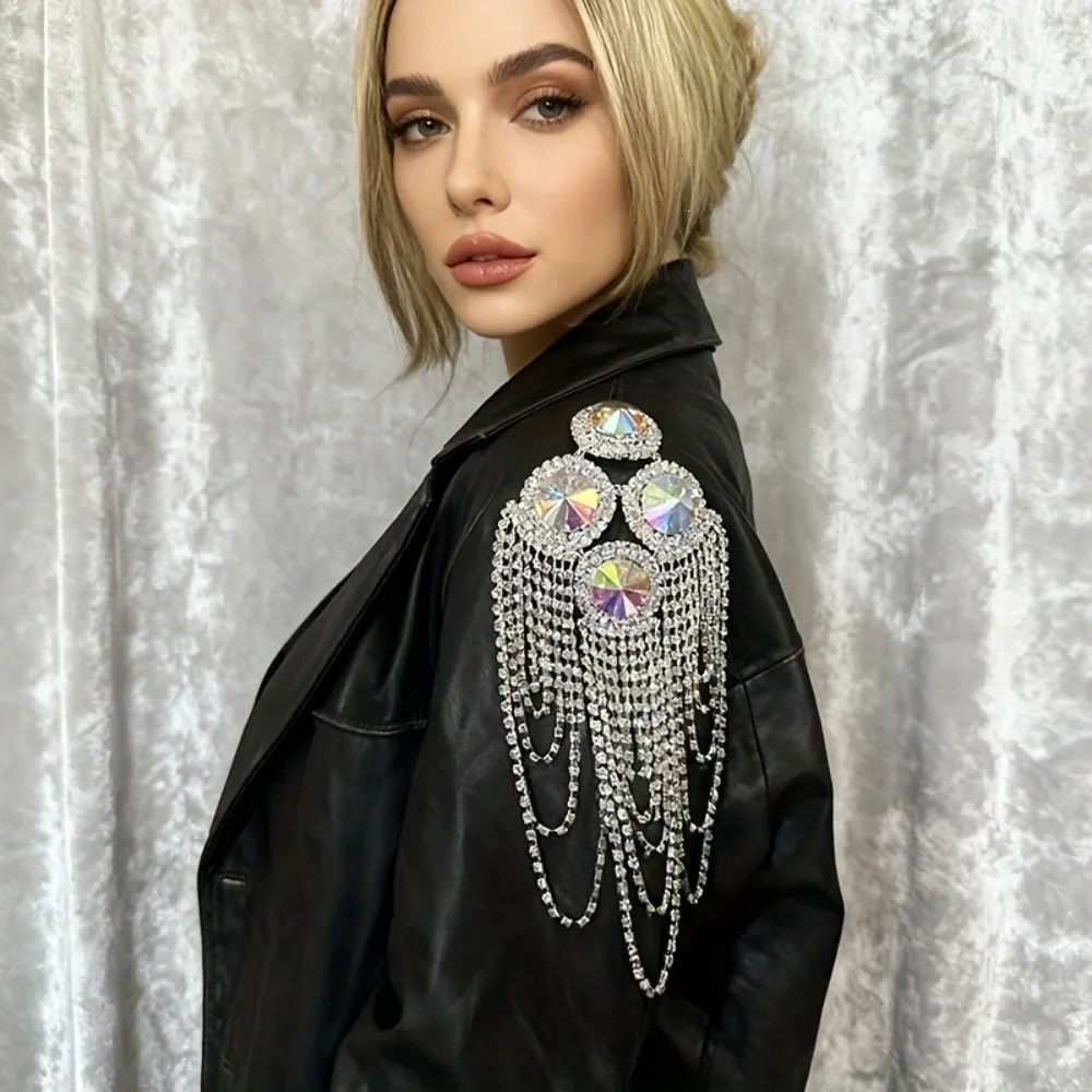 Peacock Tassel Chain Epaulette Rhinestone Punk Brooch Shoulder Board High-end Cool Jacket Shoulder Chain Stage Performance