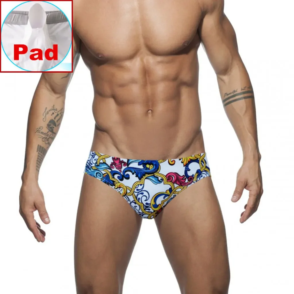 Men's Low Rise Swim Briefs Fashion Breathable Bikini Pad Swimsuit Push Up Board Shorts Designer Pouch Swimwear Beacwear White