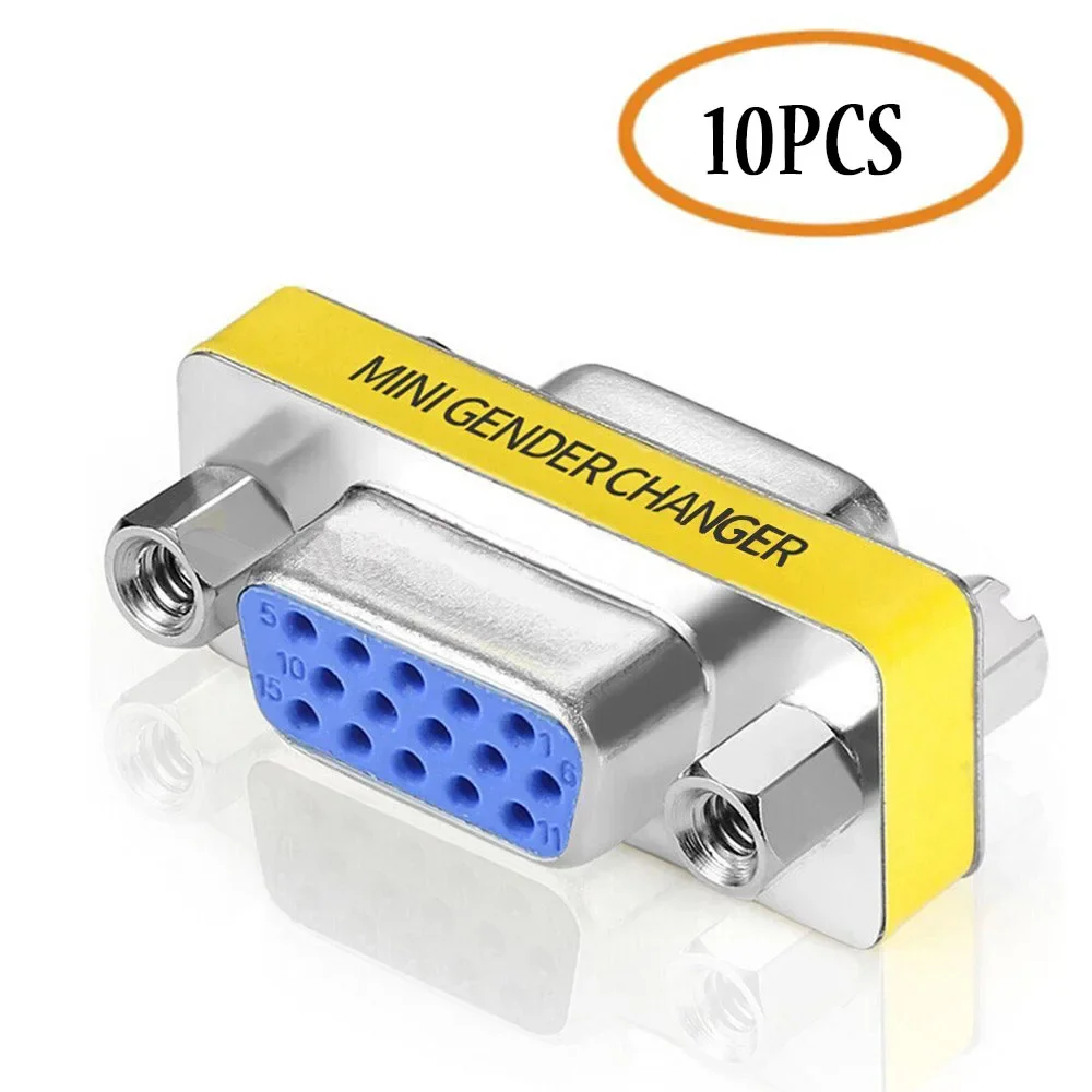 10 unidades de adaptador acoplador VGA SVGA chapado en oro, de hembra a hembra, conector DB15 HD15 para monitor KVM y proyector