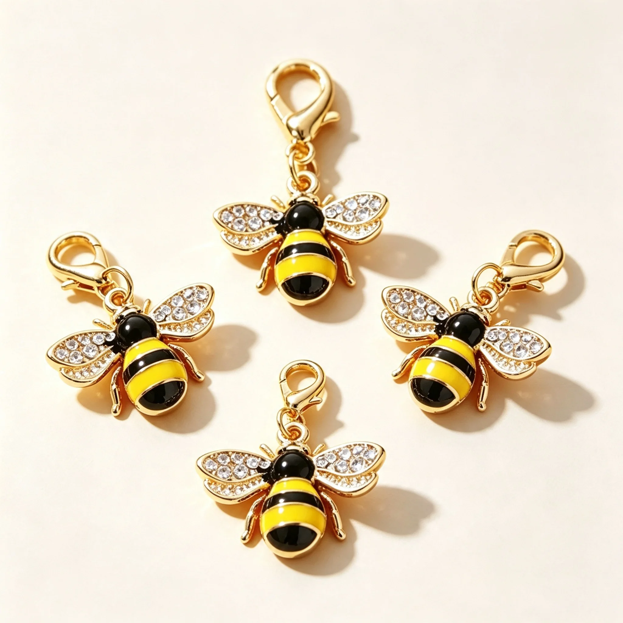 10/50 Stück Legierungs-Emaille-Bienenanhänger mit Kristall-Strass und Karabinerverschluss, Charms für DIY-Armbänder, Halsketten und Schmuckherstellungszubehör – Detail 3