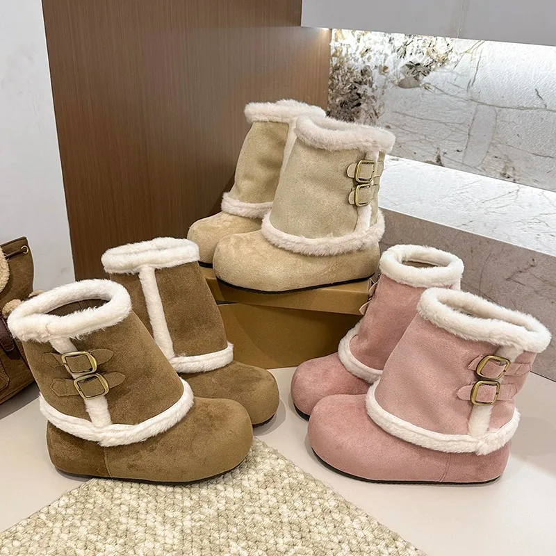 

Fleece Two-wear Thermal Platform Snow Boots for Women 2025 New Winter All-match Heightened Fur Trouser Tube Cotton Shoes