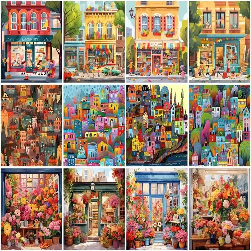 

606899 DIY Painting By Numbers House Landscape Picture Coloring HandPainted Oil Painting By Numbers Unique Gift Home Decor