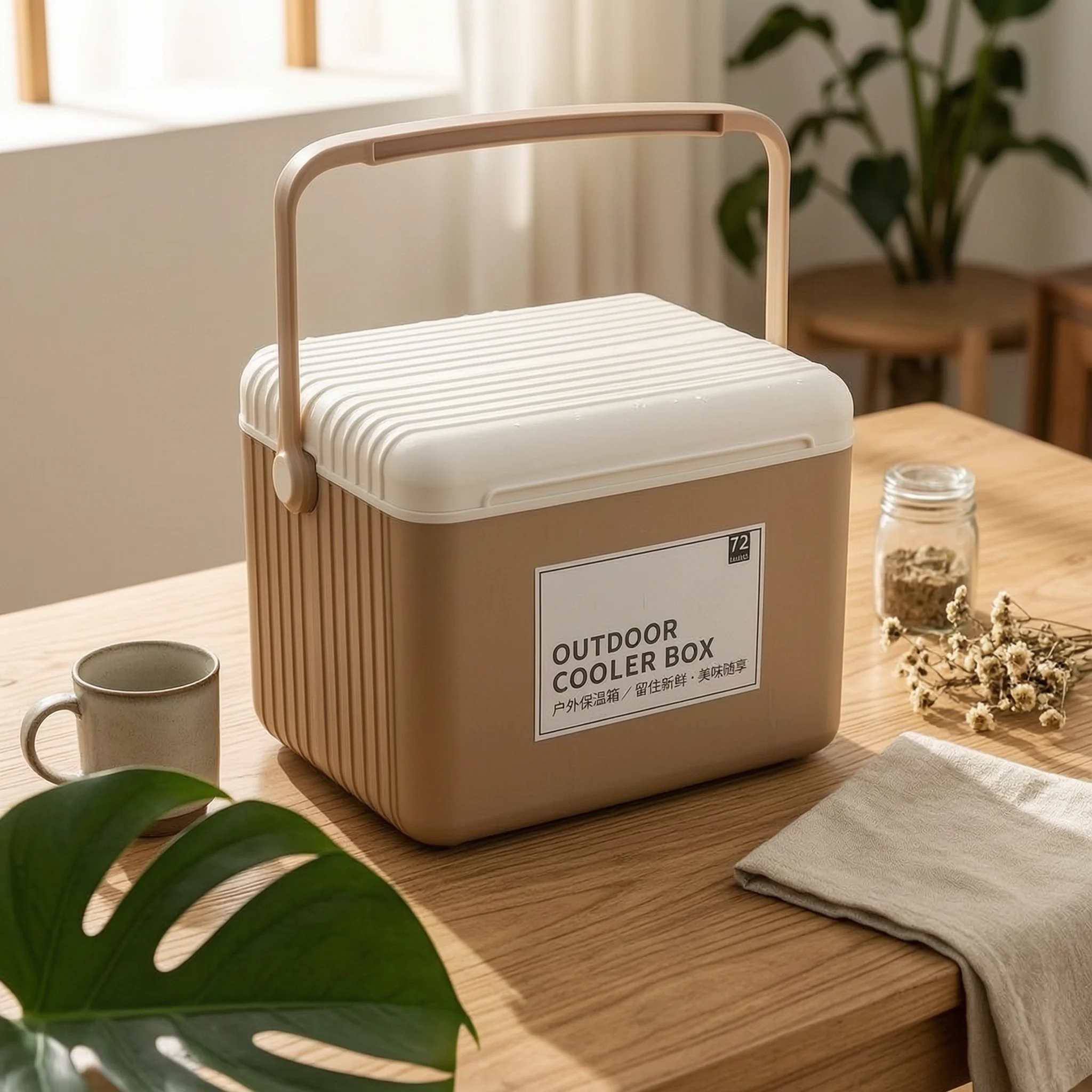 13 L Cooler Box Ribbed Insulated Cooler Box Ice Chest Carry Handle Outdoor Container Lock Structure
