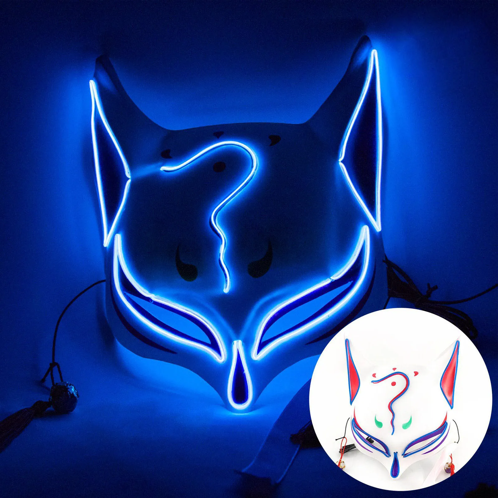 Neue Mode Anime Fuchs Maske handgemalte Halb gesicht Katze Maske mit Quasten Glocke Halloween Maskerade Party Festival Cosplay Geschenk