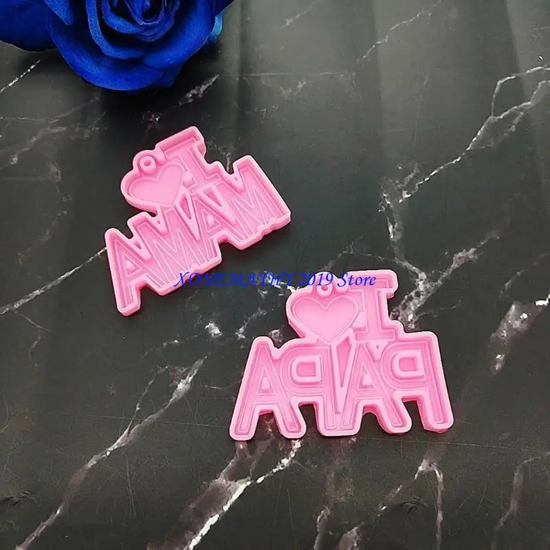 F42F I Love Mom Dad Word Keychain Pendant Resin Mold Thanksgiving DIY Silicone Mould