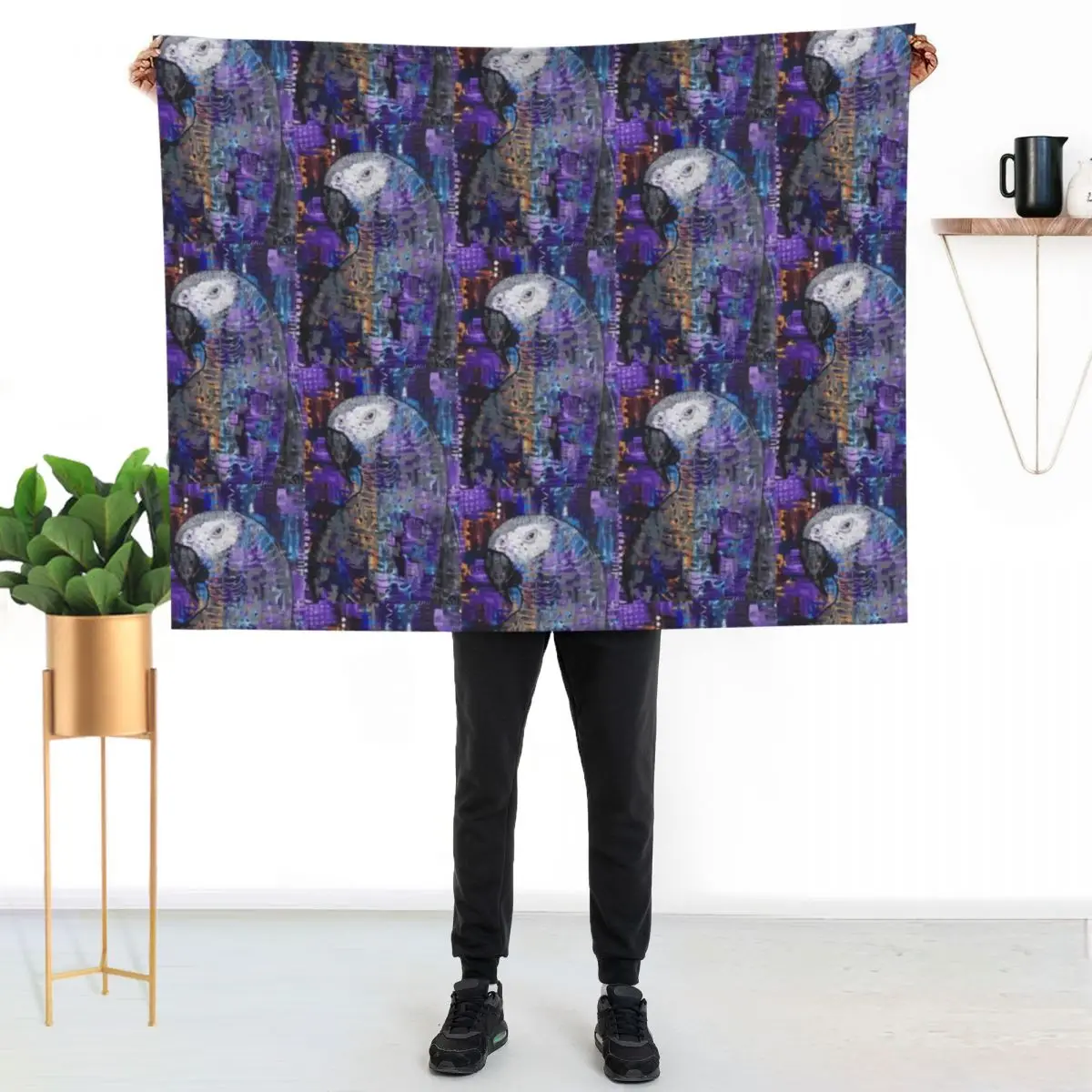 Original art African Grey Parrot Throw Blanket For Sofa Thin Flannel Summer Beddings Plush Hairy Blankets