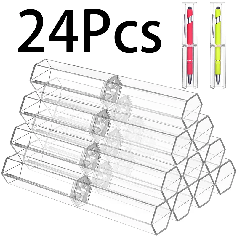 

24 шт., одинарная подарочная пластиковая коробка для ручек, шестиугольные пеналы, чехол для ручек