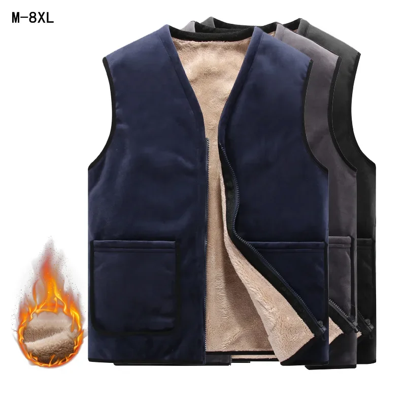 Men's Fleece-Lined Large Size Vest Autumn/Winter Warm Casual Home Decor Sleeveless Inner Casual Vest For Dad