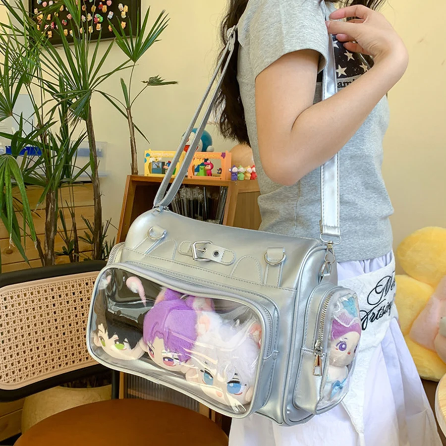 

Japanese Pu Leather Transparent Backpacks Preppy Jk Girls Women's Handbags Korean Vintage Y2k Aesthetic Trendy Crossbody Bags