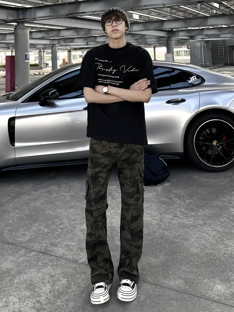 

Мужские камуфляжные рабочие брюки Cleanfit в американском ретро-стиле, узкие прямые джинсы, молодежные модные длинные брюки, рабочая одежда