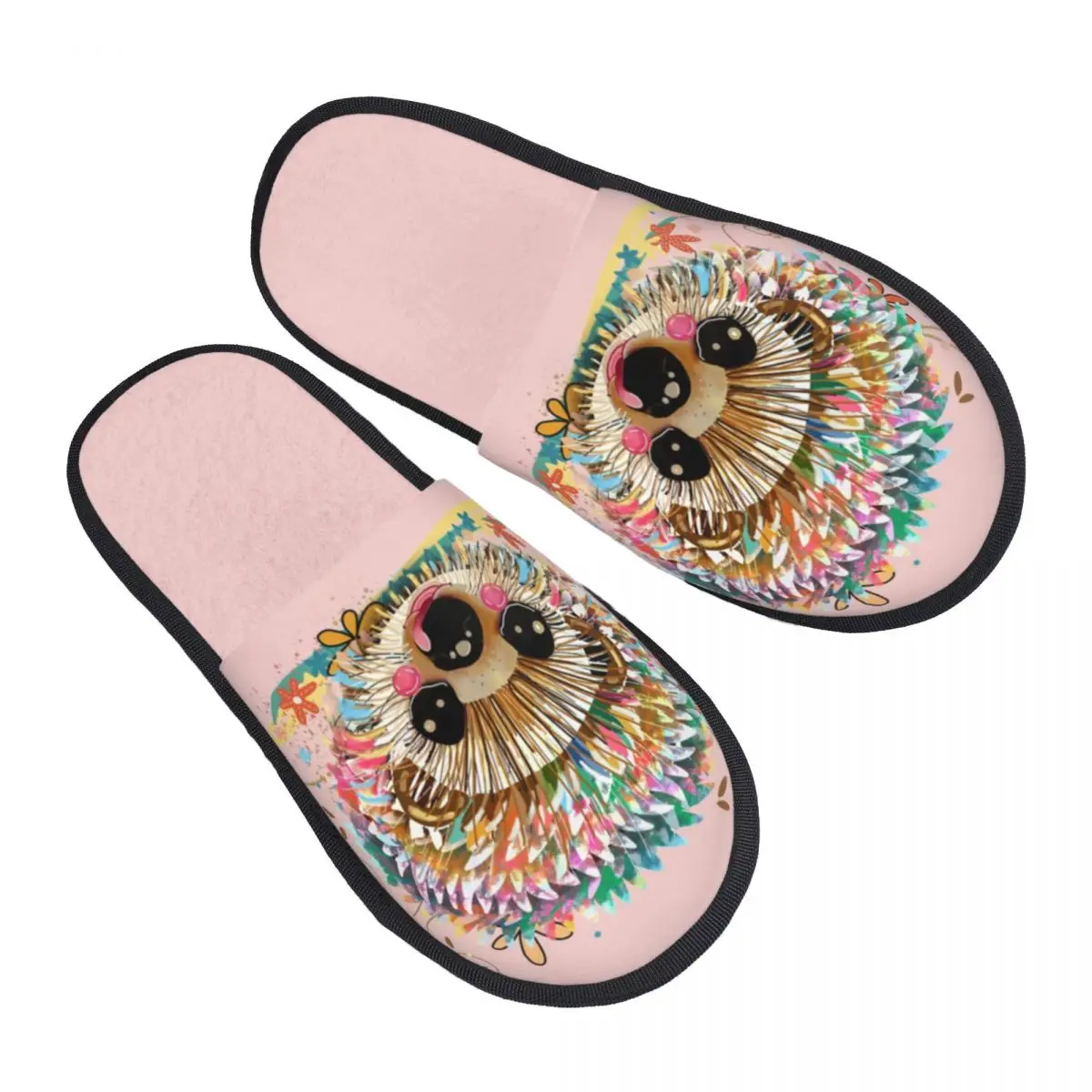 Custom Women Rainbow Hedgehog Print House Slippers Cozy Warm Animal Memory Foam Fluffy Slipper Indoor Outdoor Shoes