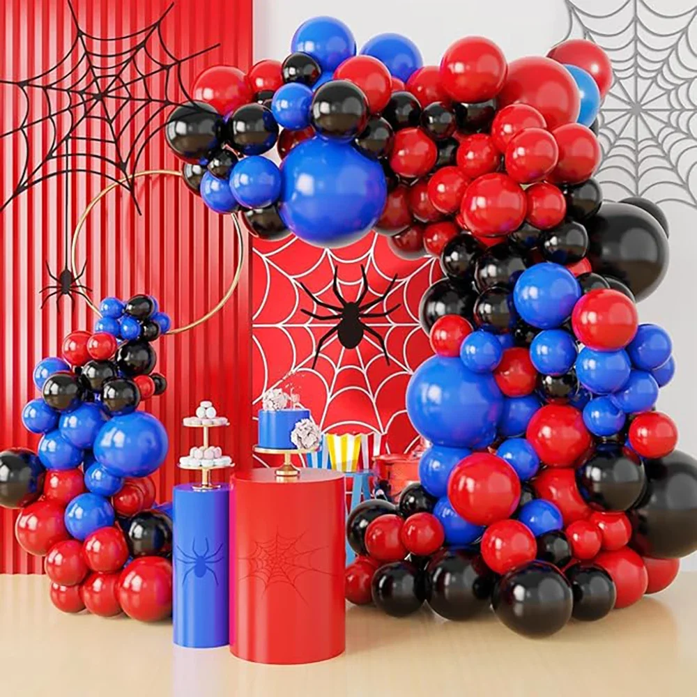 114pcs Red Black Blue Latex Balloons Garland Arch Kit for Kids Spider Hero Theme Birthday Party Decoration Spidy Globos Supplies