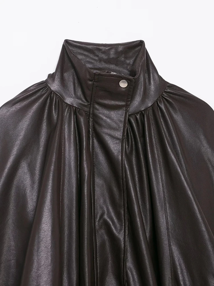 Women's New Retro PU Street Style Motorcycle Jacket Zipper Tops Outerwear Faux Leather Jacket Coat Ladies Streetwear