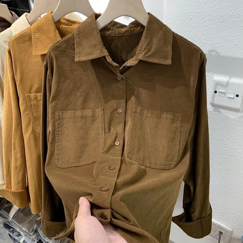 

Рубашки женские однотонные повседневные простые с длинным рукавом ретро универсальные осенние топы модные корейские стильные повседневные дизайнерские удобные свободные