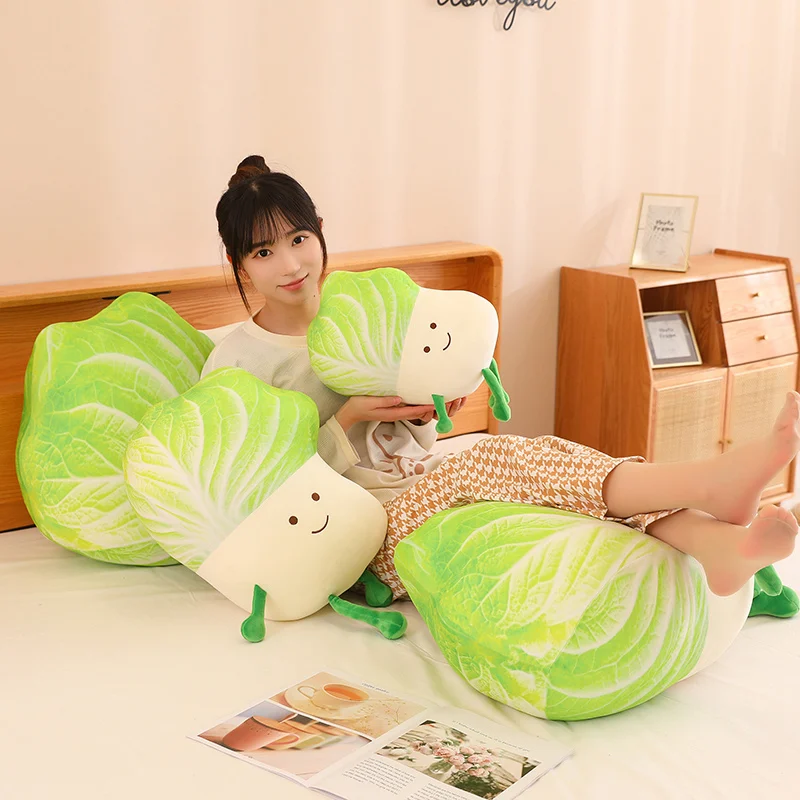 Simulação Cute Vegetal Plush Lance Travesseiro, Peluches Repolho Chinês, Almofada dos desenhos animados, Soft Anime Brinquedos para Crianças, Decoração do quarto Kawaii