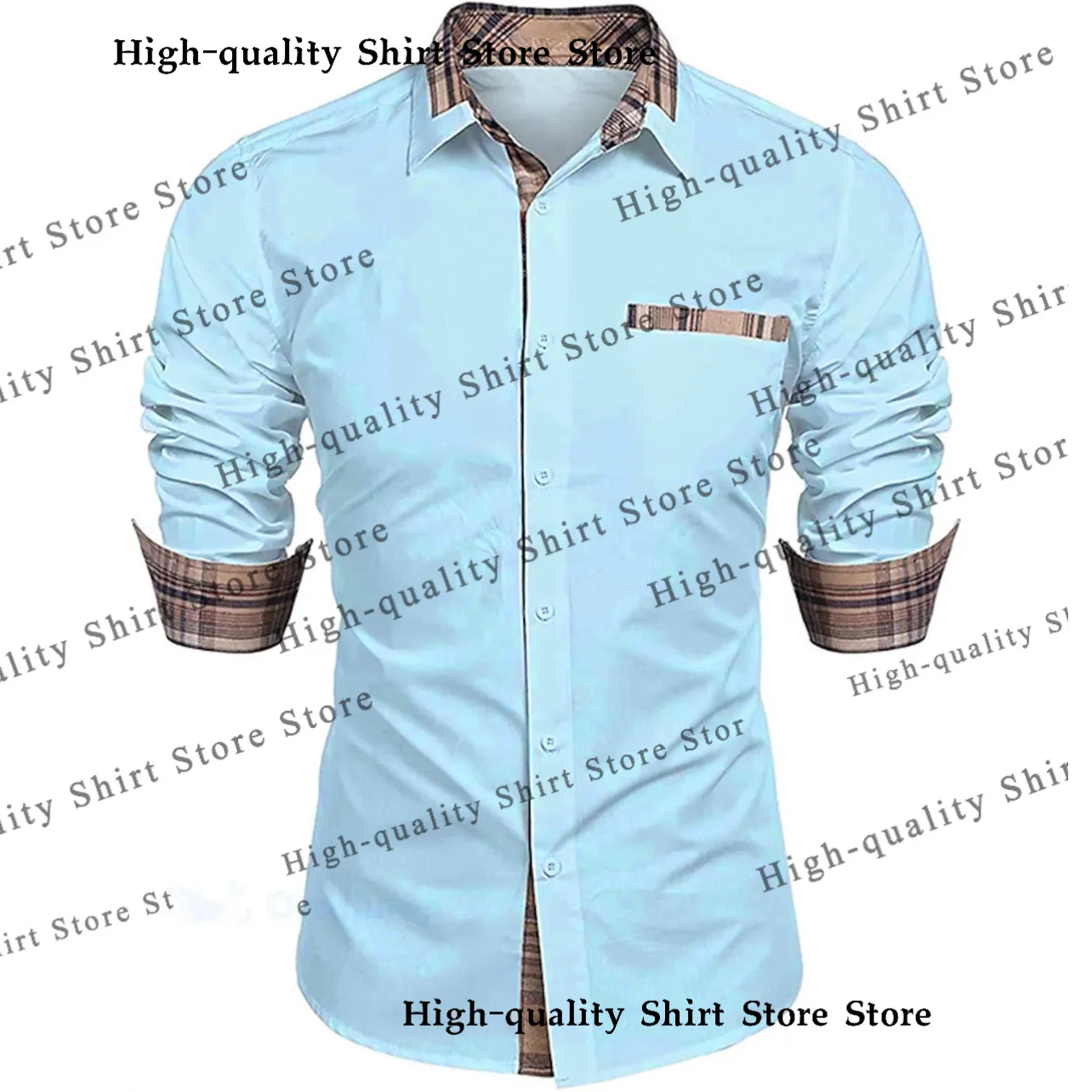 Formal men\'s shirt, casual and comfortable top, button up long sleeved shirt, front pocket 14 color men\'s clothing XS-6XL