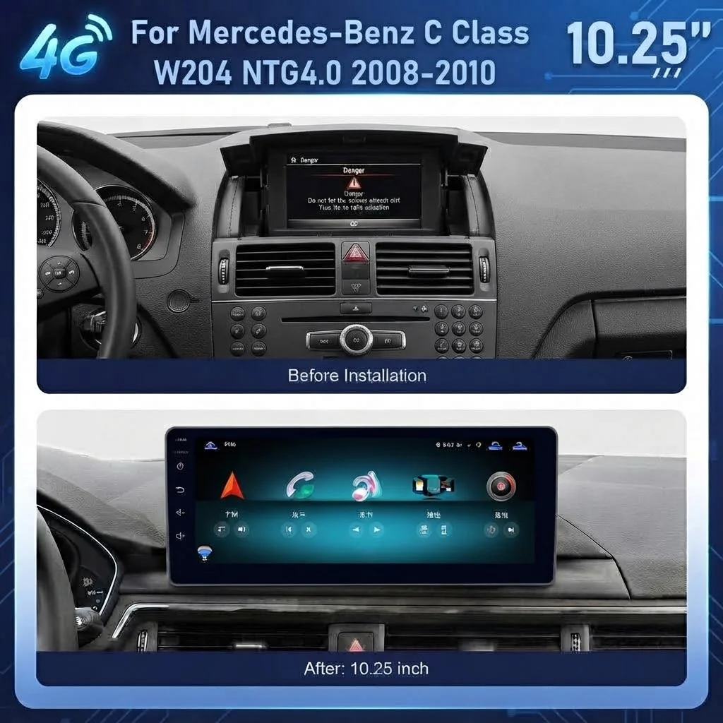 10.25 Inch Android Car Navigation for Mercedes-Benz C Class W204 NTG4.0 2008-2010 Wireless CarPlay Android Auto Car Multimedia S