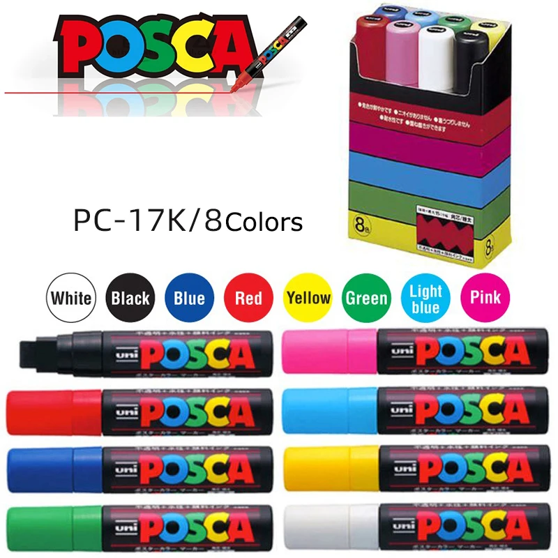 Uni Posca Acrylic Paint Marker Pen Full Set PC-17K PC-8K 8/15Color Plumones Marcadores Japanese Art Supplies for Poster Graffiti