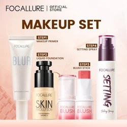 FOCALLURE-Conjunto de maquillaje facial para mujer, corrector líquido impermeable, Gel de imprimación, colorete, fijador en aerosol, cosméticos