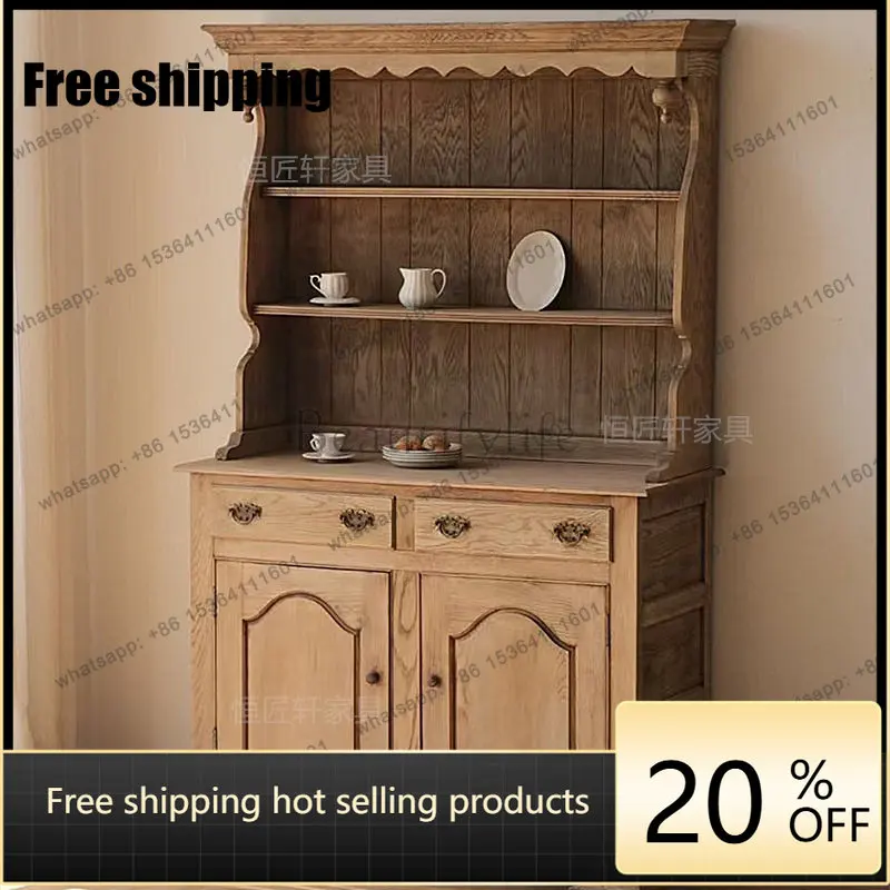 

LD French vintage solid wood distressed sideboard, vintage living room multifunctional storage cabinet