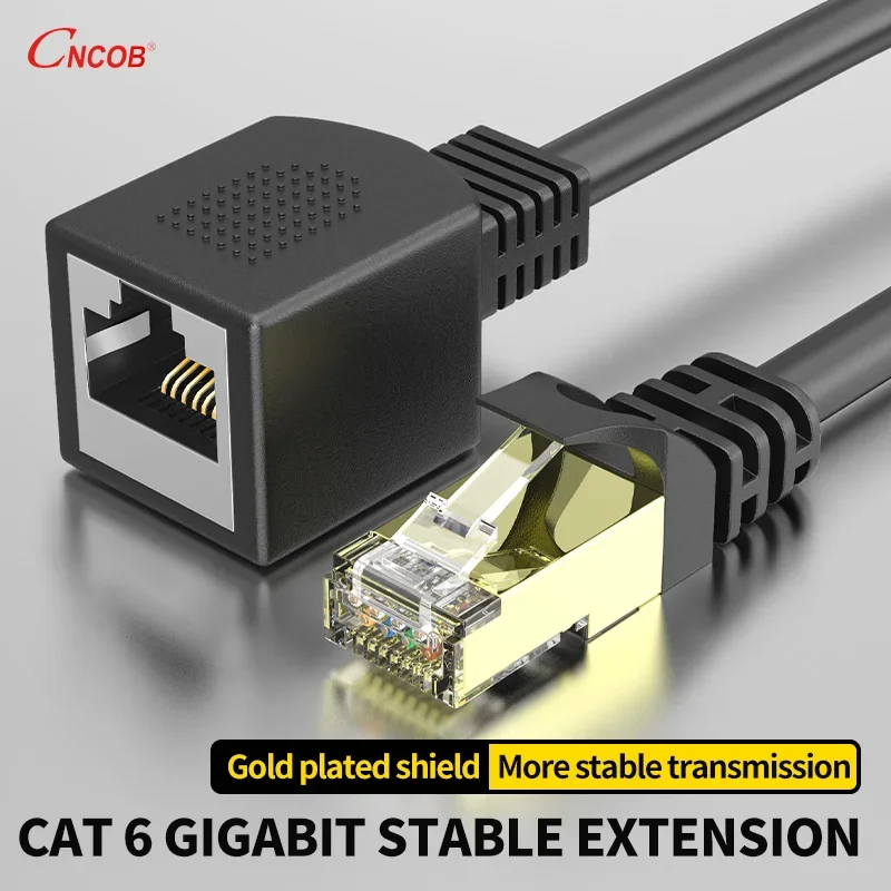 CNCOB RJ45 Ethernet Extension Cable Adapter CAT6 Gigabit Network Patch Cords Shielded Compatible with CAT 6 5E 5