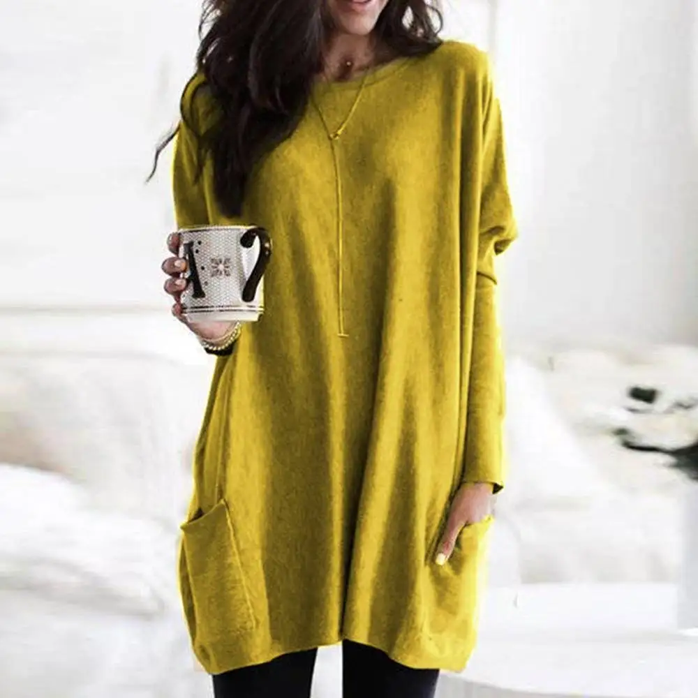 Women‘s Long Sleeve Pocket Tunic Tops Blouse Ladies Casual Loose Jumper Pullover Plus Size Clothing For Female 2023