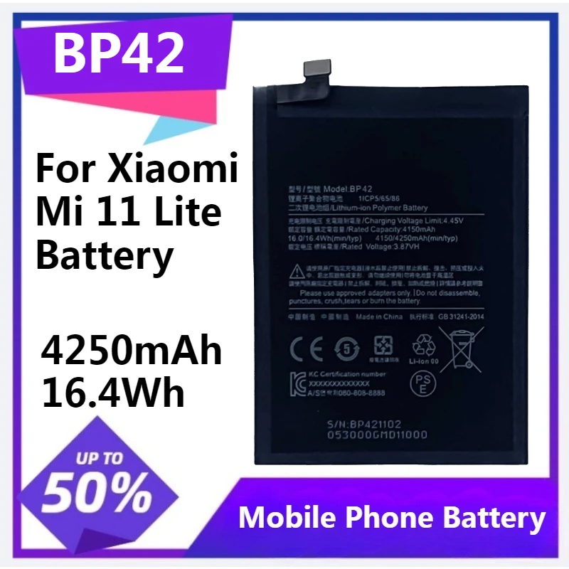 

Mobile Phone Battery BP42 Replacement Battery for Xiaomi Mi 11 Lite Mi11 11Lite Battery 4250mAh 16.4Wh