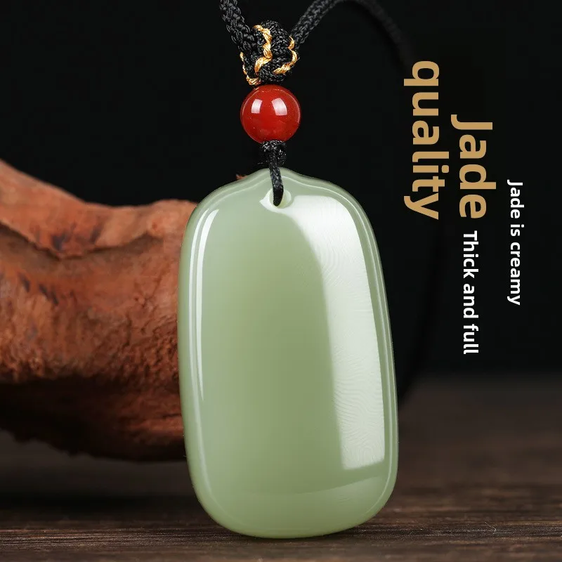 Chinese Style Natural Qing Shui Green Hetian Jade Peace Worry Free Pendant Lucky Blessing Amulet Minimalist Womens Jewelry Good