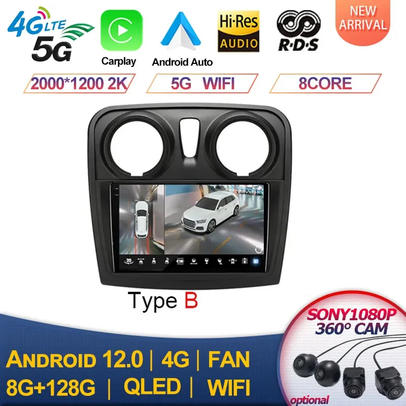 

For Renault Logan 2 Sandero 2 2012-2019 2din Android 13 DSP Car Radio Multimidia Video Player Navigation GPS 2 din Carplay