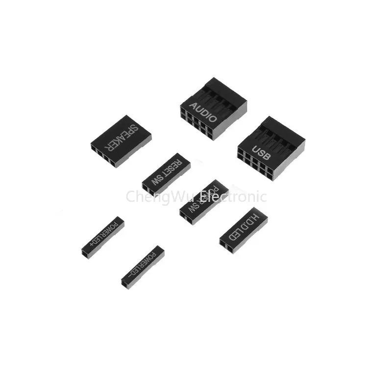 10pcs/lot Printed DuPont Shell Connector for Computer Mainframe  Audio, HDD LED,USB, +P, -P, Reset, Power SW, Speaker Connector