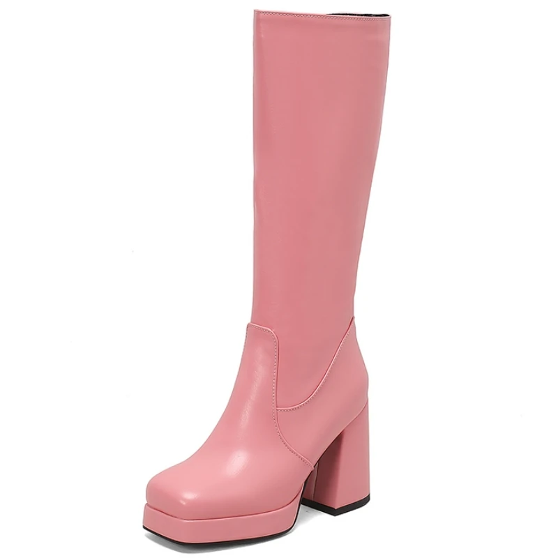 Green Pink Knee High Boots Women Platform Winter Autumn Shoes Ladies Sexy Long Shoes Women's Party Boot Large Size 45 New 2024