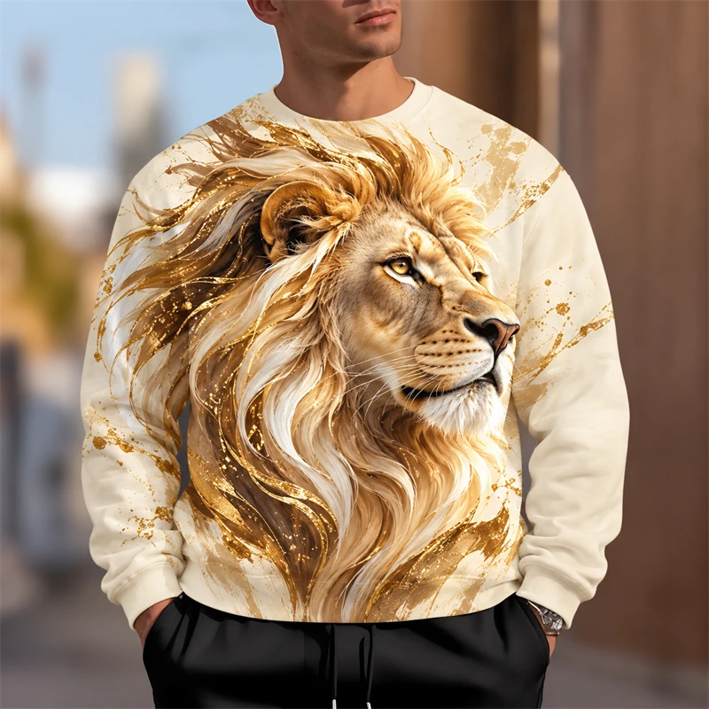 Fashion Lion Sweatshirt Graphic 3D Print Animal Graphic Unisex Long Sleeve Casual Pullover Streetwear Fashion Autumn Y2k Tops