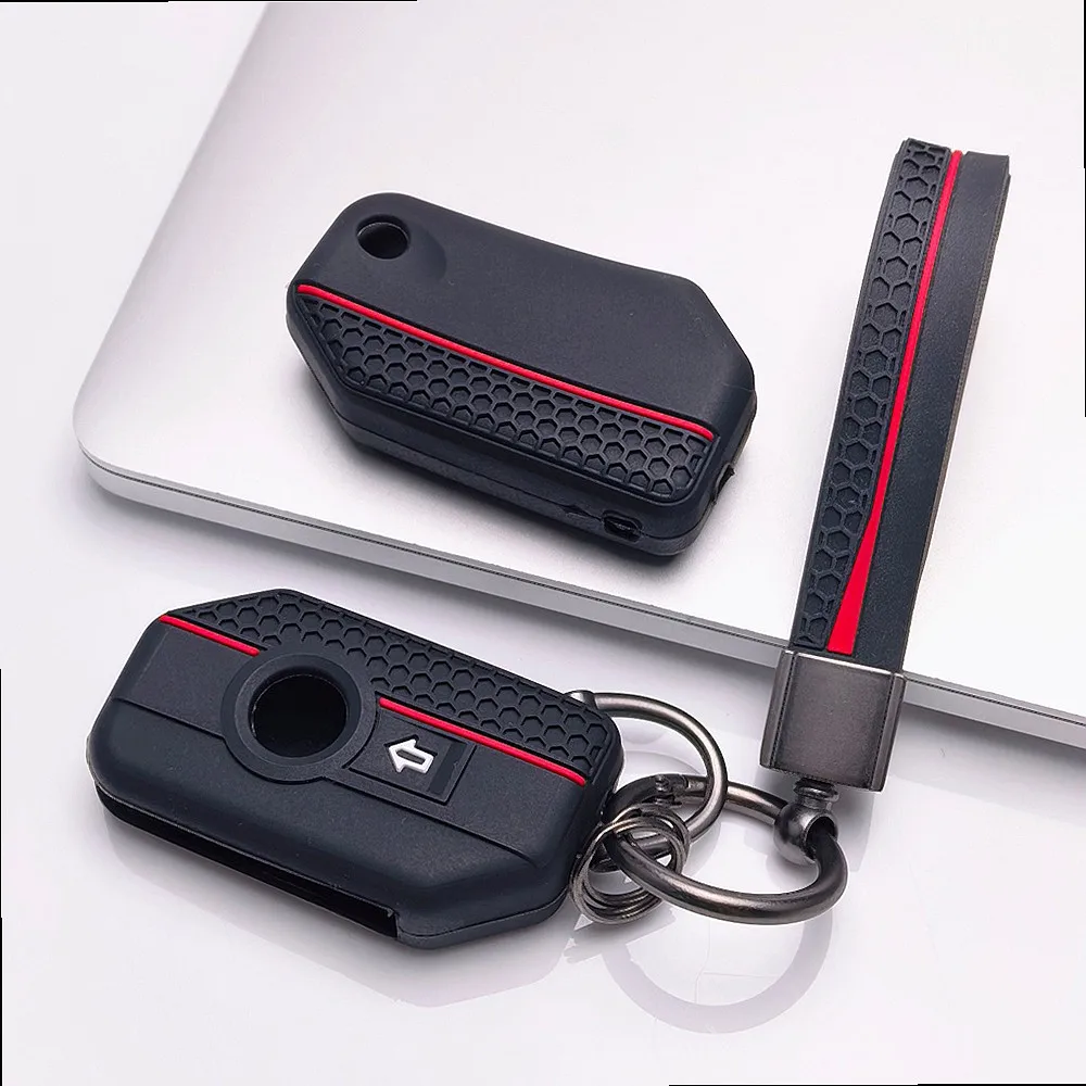 Silicone Key Cover with keychain for BMW Motorcycle 2 Button Smart Key, Fits BMW R1200GS R1250GS F750GS F850GS K1600GT