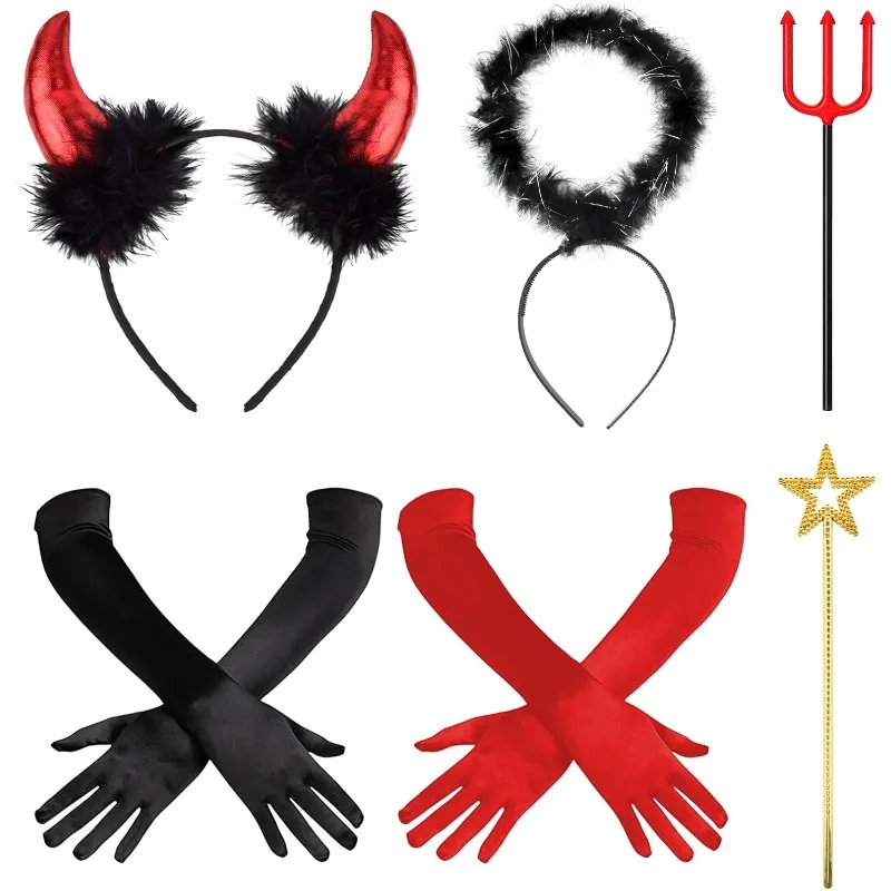 Accessoire Schwarz Teufel Kostüm, ensemble 6 Stück Haarreif Dreizack, ensemble Teufelshörner Haarreif, Teufelshörner